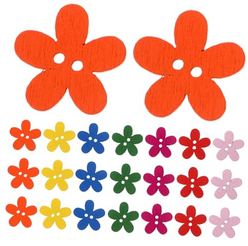 SEWACC Holz-Blumenknöpfe 100 Stück Zufällige Farbe Flache Holzknöpfe Blumen-Nähknöpfe Mit 2 Löchern Zum Basteln Nähen