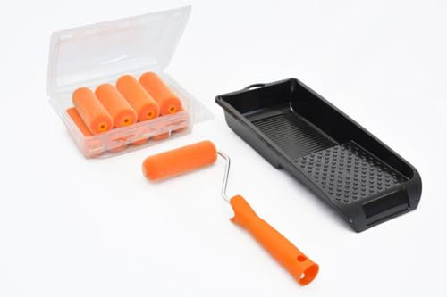 Ynkus – Rodillo espuma para pintar pequeñas superficies | Kit 10 recambios pintura, cubeta y varilla (Flocado)