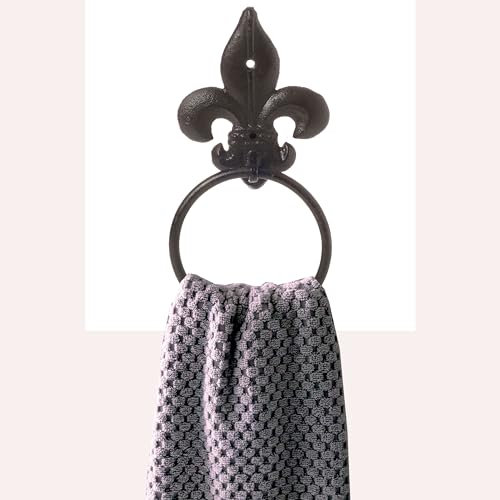 Annastore 2 x Wandhaken mit Ring aus Gusseisen - Wandhaken Gusseisen für Handtücher - Handtuchringe Handtuchhalter Handtuchstange Größe 2 x Lilie (11,7 x 22,2 cm) (B/H)