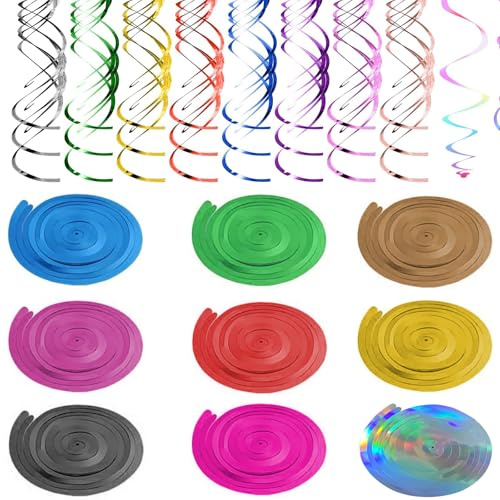 54 Stück Spiralen Girlande, Bunt Wirbel Deko Spiral Folien Deckenhänger Hängende Wirbelspirale Girlande Luftschlangen für Hochzeiten Party Dekorationen