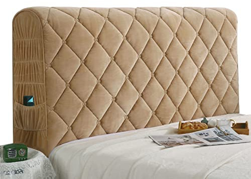 bett kopfteil bezug Samtbezug für Bettkopfteil Bezug für Doppel-Kingsize-Einzelbett-Kopfteil Staubschutzhülle für die Nachttisch-Rückenlehne weicher gesteppter BettkopfteilbezugBraun-150cm/59in