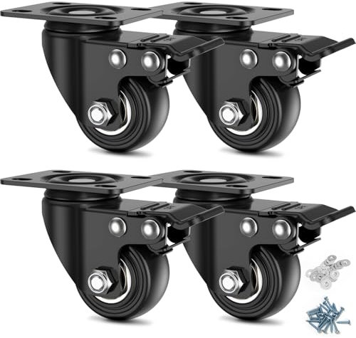 Deutnart Möbelrollen Klein, 38mm Rollen für Möbel, Geräuscharme Lenkrollen mit Doppelten Kugellagern, Platzsparend Rollen Schwerlast für Wagen Werkbänke Garagen, Tragfähigkeit von 200 kg - 4er Pack