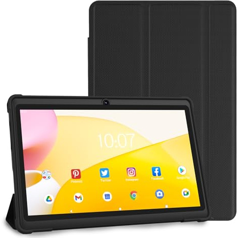 Tablette Android OS 7 avec étui, 32 Go + 512 Go extensible, écran IPS noir | 3500 mAh, quadricœur, WiFi, GMS, double caméra, tablette PC de type C
