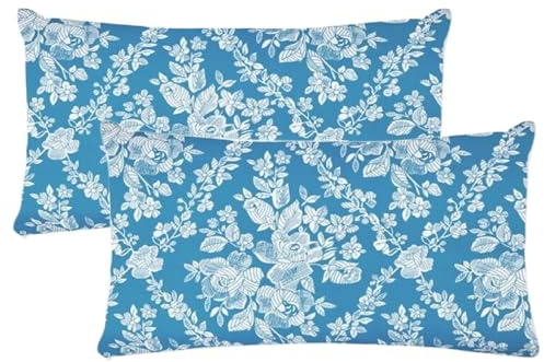 Various - 2 Fundas de Almohada con Cremallera, 100% Poliéster, Transpirable Suave,Funda Protectora de Almohada Printed Azul 45cm x 135cm