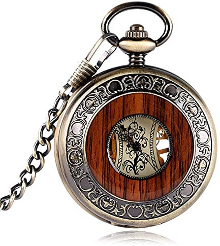 KXQYIKYI Vintage Taschenuhr, Vintage Uhr mit Holz Handaufzug Mechanische Taschenuhr mit Anhänger Uhr Kette Uhren Geschenke Männer Frauen