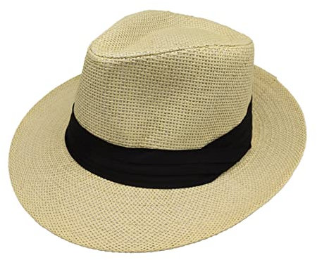 Unisex Panama Hut mit breiter Krempe, Aldult Jazz Hut, Sonnenhut mit Schnur, gelb, Einheitsgröße