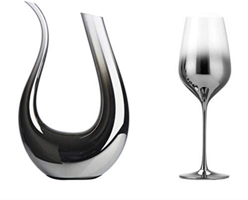 Decanter per Vino Rosso Galvanotecnica Grigio Argento - Caraffa per Vino in Cristallo a Forma di U Caraffa Rossa soffiata a Mano 1,5 l