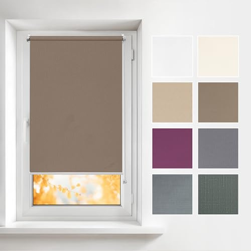 Estika – Fensterrollo Klemmfix ohne Bohren – B90 x H120 cm – Farbe Nussbaum – Sichtschutz für Innenfenster – Rollos Jalousien