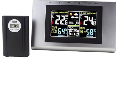 Tiardey Reloj meteorológico con monitorización de Temperatura y Humedad para el hogar Reloj Despertador con estación meteorológica Digital LCD a Color inalámbrica