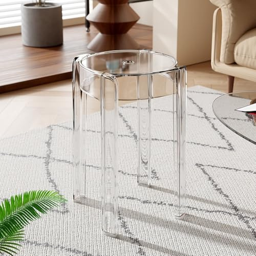YCBTPS Transparent Stapelbar Hocker, Acryl EsszimmerHocker, Moderne Barhocker, 45cm/18zoll Hoher Hocker, Frühstücks Hocker Mit Bodengleiter, Für Küchen, Balkon(Clear,1Pack)