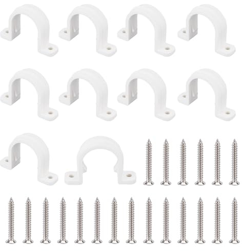 NICENEEDED 10 Set Pipe Clamps, Plastic Conduit Clamps, Pipe Strap Clips with Two Hole Heavy Duty U-Tube Strap Clamp Pipe Strap U Bracket Fasten Holder for Tube Strap Tension Clip for Tube Installation