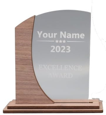 Pila Stone Moderne edle Trophäe, personalisiert mit eigenem Text Grafik oder Logo, aus Acrylglas mit Edelshoz Sockel, Personalisierte Gravur - Pokal - Auszeichnung - Elegant für Jubiläum