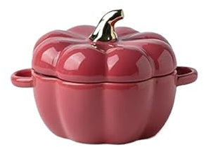 Sopera De Cerámica Cuenco for hornear creativo en forma de calabaza con tapa, cuencos de cerámica for calabaza, vajilla for el hogar, Bol for postre, sopa, leche, herramientas de cocina, 1 ud.(Red)