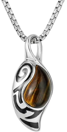Sumpgle Oeil de tigre pendentif collier en acier inoxydable style vintage design unique bijoux pour hommes audacieux et élégant