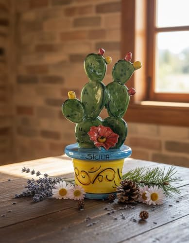 Piantina vaso ficodindia decorativo in ceramica di Caltagione realizzato a mano (AZZURRO)