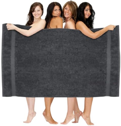 WovenWonder Superjumbo badlakan extra stor storlek (150 x 200 cm) XXXL enormt badlakan 100 % egyptisk bomull ultramjuk stor badhandduk 600-GSM mycket absorberande strandhanddukar (kolgrå)