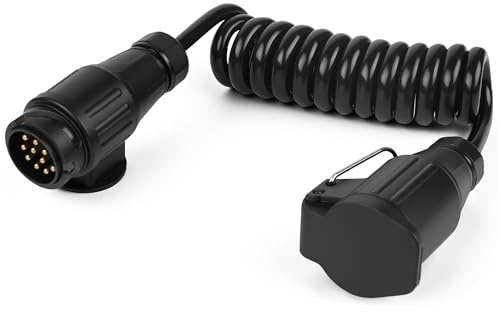 Gaethra Cable Remolque 13 Pines Espiralado 2m, Extensión Eléctrica Impermeable 12V/24V, Conector de 13 Polos para Coche, Camión, Tractor, Caravana, Autocaravana, Remolque con Luz de Señal