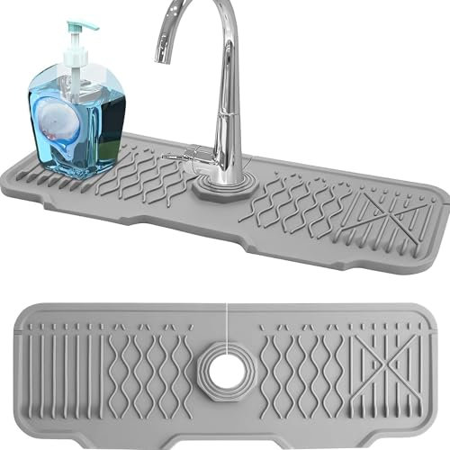 AUNEK Faucet Mat for Kitchen Sink, 43x15cm Silicone Sink Splash Guard for Kitchen Bathroom Counter, Self Draining Sink Protector mat Mat, Non-Slip Soap Drip Catcher Tray, Draining Pad for Bathroom