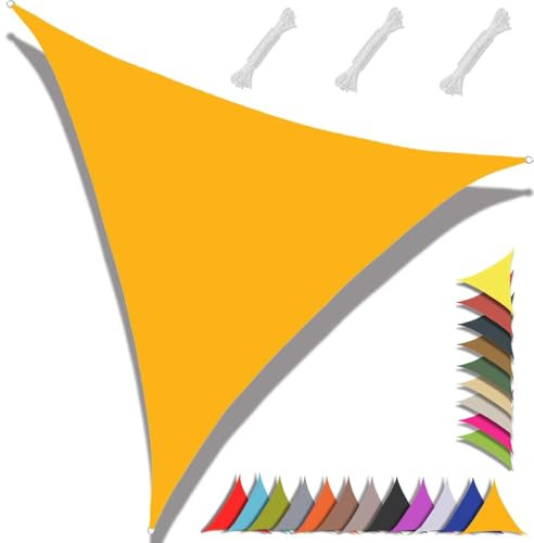 MAJINGC Vela ombreggiante triangolare, 6 x 6 x 6 m, impermeabile, protezione UV 95%, giardino, patio, piscina, esterni, fornita con corda, colore giallo mango