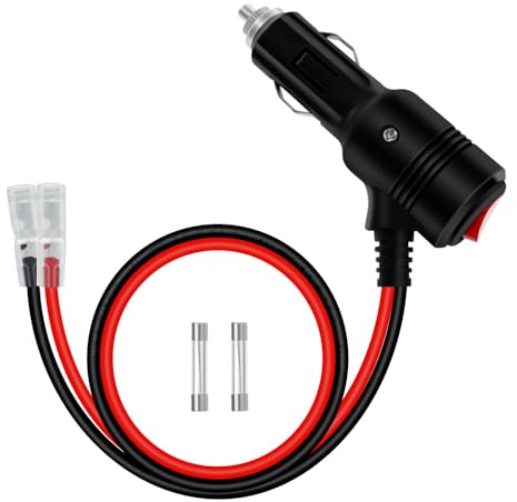 YINGAYOU Zigarettenanzünder Stecker Ersatz 12V 24V Zigarettenanzünder Stecker mit Schalter und Kabel 14AWG Schalter mit LED Anzeigeleuchten 15A 20A Ersatzsicherungen, für Solar, Auto, Motorrad (0.5 m)