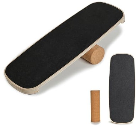 HOKO Balance Board mit Korkrolle, Gleichgewichtstrainer Perfekt | Bis 160 kg belastbar Balance Board aus Holz, griffiger Oberfläche und Stoppern, Wackelbrett mit Anti-Rutsch Oberfläche, ROLLO