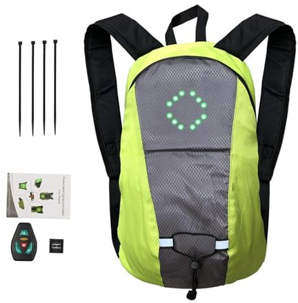 Zaino da trekking LED - Zaino da bicicletta da 15 litri impermeabile | borsa protettiva con indicatori di direzione | Zainos di sicurezza con 4 indicatori LED e telecomando, borsa USB ricaricabile