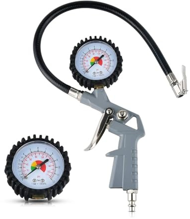 Gonfleur de pneu à air comprimé 0-12 bar/170 psi - Manomètre de pression des pneus pour voiture, moto (gris)