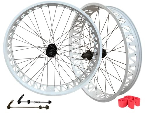 26 Tums Fatbike Hjulset 4,0-4,9'' Däck Snöstrand Elcykelhjul Vita QR Fram 135mm Bak 190mm 36H Aluminiumlegering Ihålig Fälg Skivbromsnav For 7/8/9/10/11/12s Kassett(Red,26'' A pair)