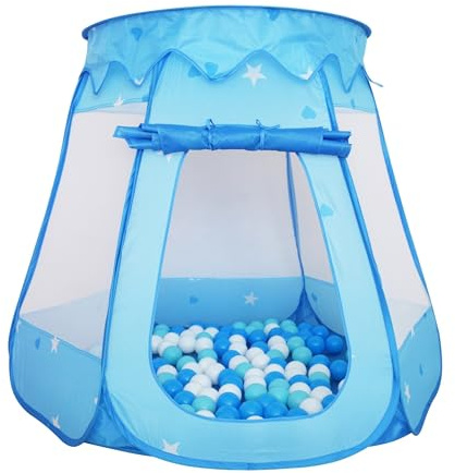 Relaxdays Piscina de Bolas con 100 Bolas, Pop-up, 95x118x118 cm, Ideal para niños, Azul