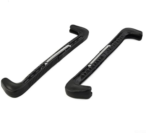 Bulevisiter Verstellbare Schlittschuh-Kufenschoner für Hockey und Eisschnelllauf, Schutzschoner mit Stretch-Metallfeder, Kunststoffkonstruktion, 31 cm, 1 Paar (schwarz)