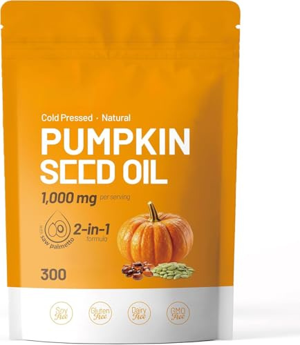 Huile de graines de citrouille - 1000 mg d'huile de graines de citrouille, sans gluten, sans OGM,1PCS
