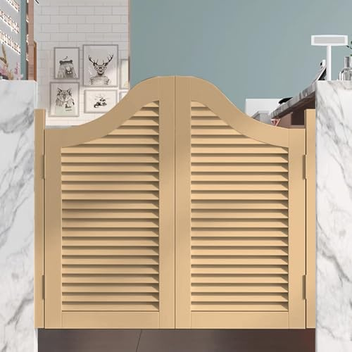 HEFJIAYCIQ Schwenkbare Café-Türen Mit Lamellen, Massivholz-Halbtür Mit Scharnieren Und Automatischer Schließfunktion, Raumteiler, Zuhause, Küche, Bar,Natural,120x100cm