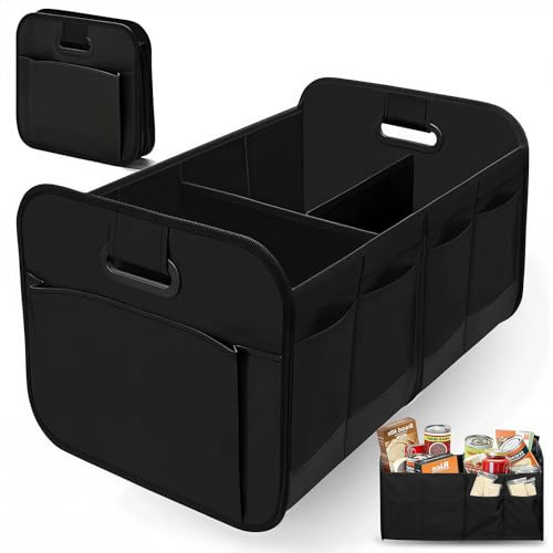 Kozdtiz Kofferraum Organizer, 58 x 37 x 32 cm Zusammenklappbarer Auto Organizer, Kofferraumtasche, Großer Kofferraumordner, Faltbare Kofferraumtasche mit Fächern für Camping Auto Zubehör Schwarz