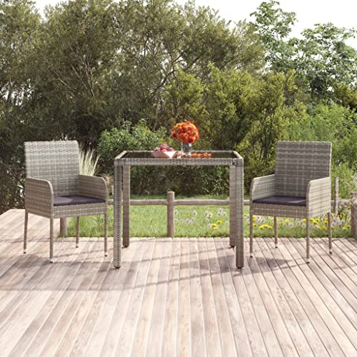 MBDRKVGF Square Garden Dining Table with Tempered Glass Top, Weather-Resistant Powder-Coated Steel Frame for Patio, Balcony, and Outdoor Backyard, Grey, 35.4 x 35.4 inch