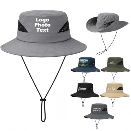 Personalisierte Sonnenhut Herren Personalisierbarer Foto Anglerhut UPF 50+ Sonnenschutz, Boonie Hat mit Weitem Rand, Verstellbarer Kinnriemen Atmungsaktiv Faltbar Für Outdoor Wandern Camping Strand