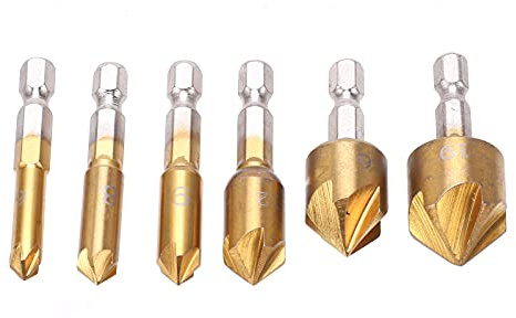 YWBL-WH Set di Punte per Svasatore 6 Pezzi da 6 Mm a 19 Mm, Codolo Esagonale da 90 Gradi, Design a Ali, per Trapano a Mano, Plastica, Legno, Acciaio Ad Alto Tenore di Carbonio