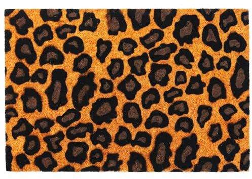 Relaxdays kokosdörrmatta 60x40, leopardmönster, halkfri, flerfärgad | väderbeständig, för inomhus & utomhus