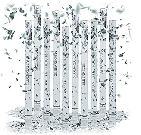 Relaxdays 10x Lanceurs confettis 80 cm canons Party Popper fête décoration Mariage Cadeau Anniversaire, argenté