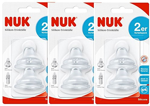 Nuk First Choice 10256442 bec souple en silicone, étanche, combiné avec toutes les bouteilles, sans BPA, 6-18 mois, 2 pièces, 3-pack (3 x Blister 2er)