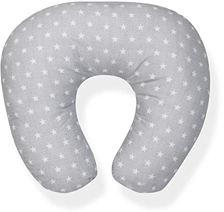 Interbaby Almohada Embarazada Algodón 55x55 cm, Relleno de Silicona | Cojin Lactancia Bebe Cómodo, Fácil Lavado, Versátil | Cojin Embarazada para Recientes y Futuras Mamás | Star Gris