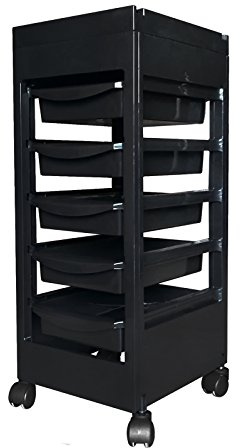 Carrito de Mantenimiento con Ruedas Profesional LOVECRAZY Negro para Peluquería, Barbería, Perfumería, Cosméticos, Salón, Tienda de Tatuaje, Manicura y Pedicura