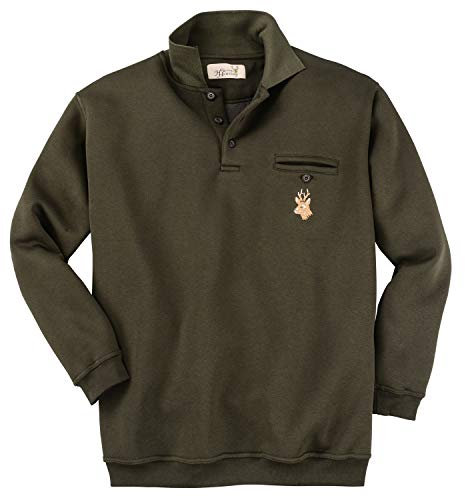 Hubertus Sehr bequemes Sweatshirt mit Polokragen und Hirsch-Stickerei Oliv_1006 4XL