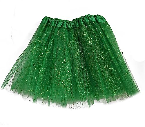 MUNDDY® - Tutu Elastico Tul 3 Capas 30 CM de Longitud para niña Bebe Distintas Colores Falda Disfraz Ballet (Verde Oscuro con Purpurina)