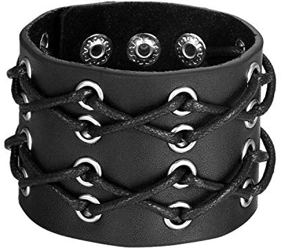 Flongo läderarmband för män stort brett läder äkta läder armband armband läderarmband manschett bälte svart brun silver punk rock biker motorcykelförare justerbar herr accessoarer, 22 centimeters,