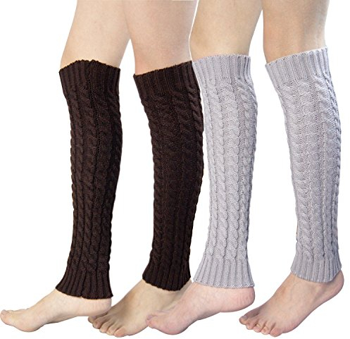 Chalier Cozy 2 Paar Stulpen Damen Beinwärmer Winter Strick Häkelarbeit Legwarmers Verdicken Einheitsgröße, Kaffee Hellgrau