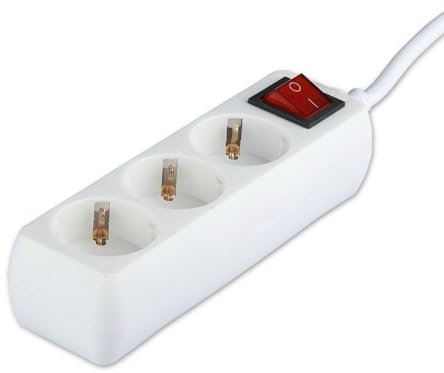 V-TAC Regleta de 3 Enchufes con Interruptor y Cable de 1,5 Metros - Enchufe Múltiple 3 Tomas de Corriente 16A Shuko para el Hogar, Oficina, Tienda, Garaje - 250V Compacta y Práctica