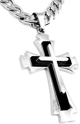 RUGGED steel Herren Edelstahl Panzerkette mit Kreuz-Anhänger
