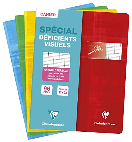 Clairefontaine 63796C – Häfte 17 x 22 cm, 48 ark fransk linjering, svart linjerat 2,5 mm 10 x 10, perfekt för synskadade, 90 g, blandade färger, 1 styck