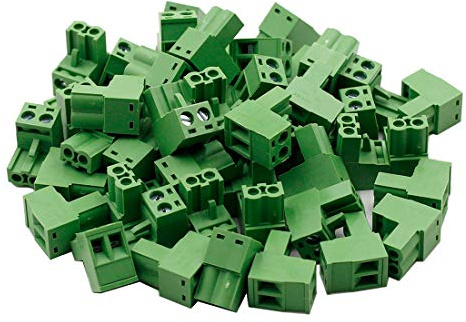 Hxchen AWG28-12 - Morsettiera a vite per PCB a 2 pin, 300 V, 10 A, passo 5,08 mm, confezione da 50 pezzi, colore verde