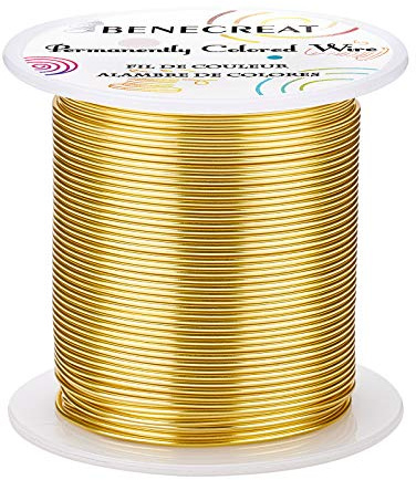 BENECREAT Aluminiumtråd, 18 Gauge (1 mm) koppartråd, 30 m, ljus, guld, fläckbeständig, kopparpärltråd för hantverk, pärlor, smyckestillverkning